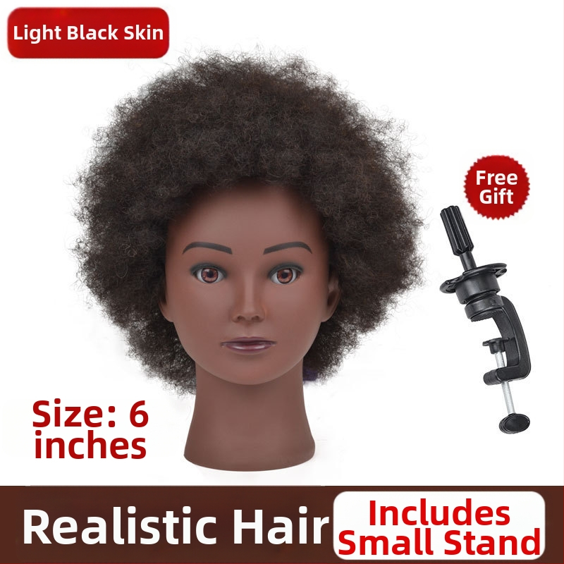 Cap de instruire cu piele închisă la culoare și păr natural, păr lung drept cu breton lateral, potrivit pentru vopsire și stilizare