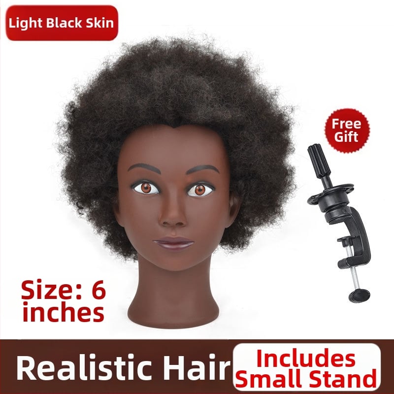 Cap de instruire cu piele închisă la culoare și păr natural, păr lung drept cu breton lateral, potrivit pentru vopsire și stilizare