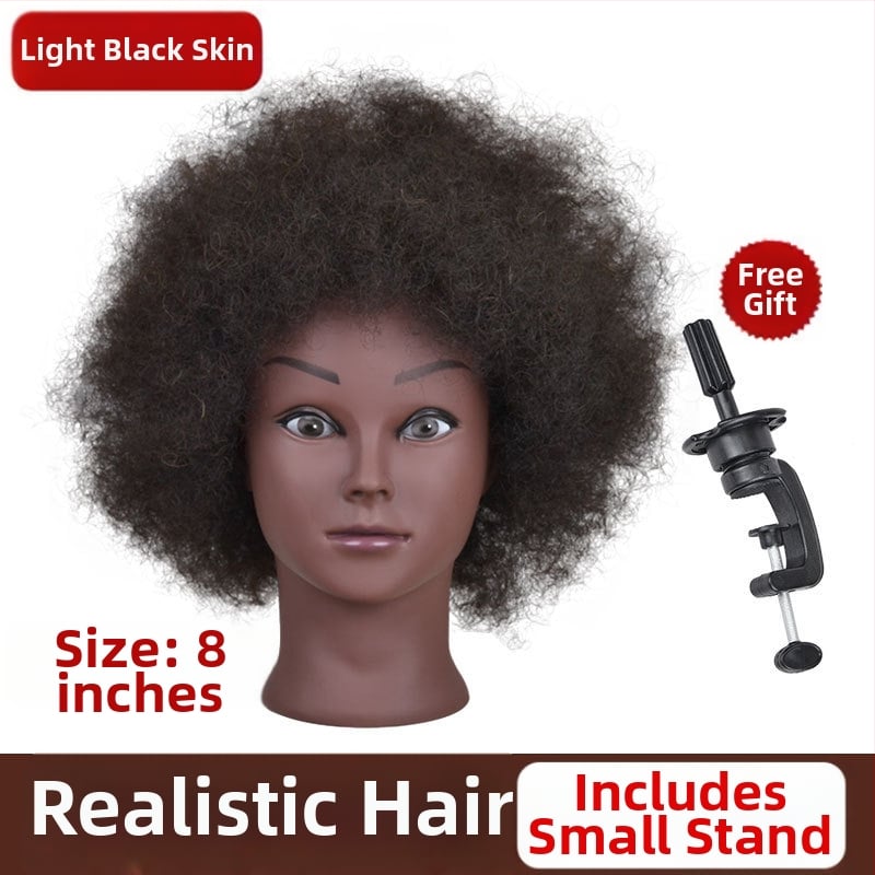 Cap de instruire cu piele închisă la culoare și păr natural, păr lung drept cu breton lateral, potrivit pentru vopsire și stilizare