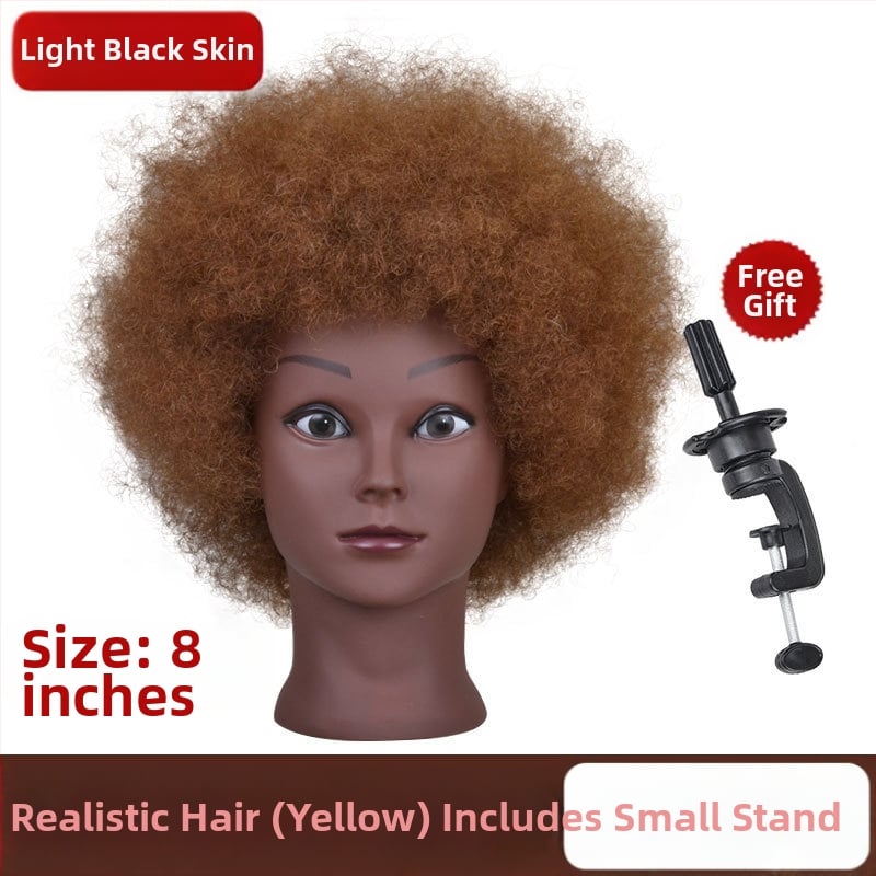 Cap de instruire cu piele închisă la culoare și păr natural, păr lung drept cu breton lateral, potrivit pentru vopsire și stilizare