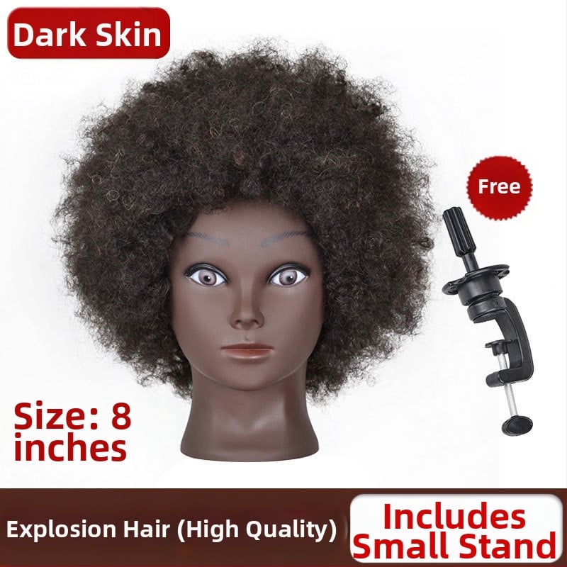 Cap de instruire cu piele închisă la culoare și păr natural, păr lung drept cu breton lateral, potrivit pentru vopsire și stilizare