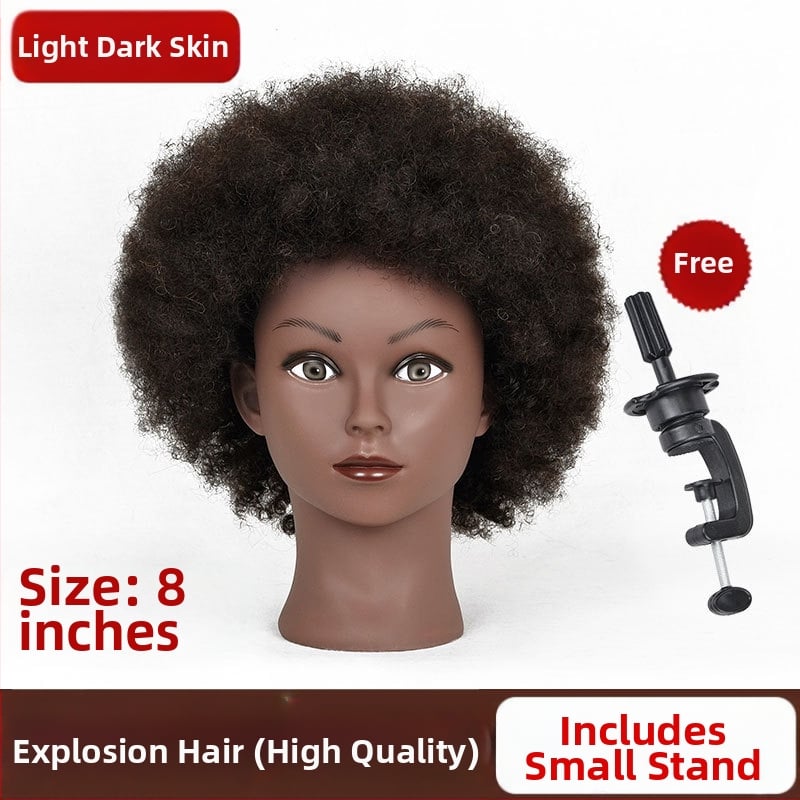 Cap de instruire cu piele închisă la culoare și păr natural, păr lung drept cu breton lateral, potrivit pentru vopsire și stilizare