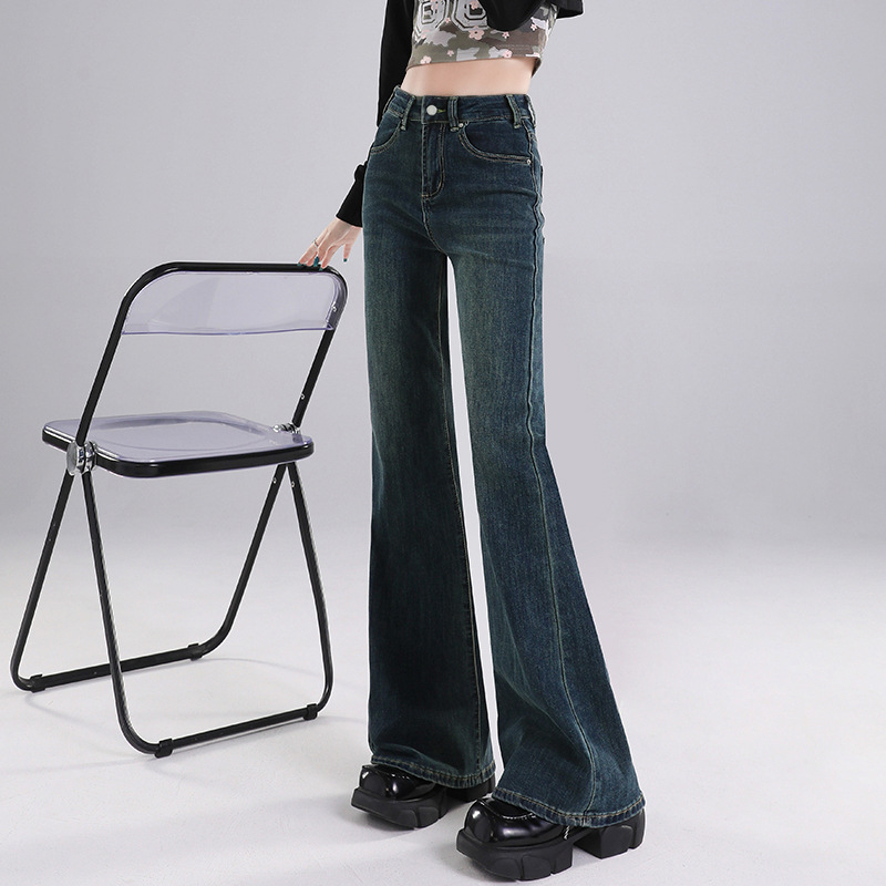 Ženske traperice s izšivanjem – denim, visok pas, blago širše, retro stil, zima 2024