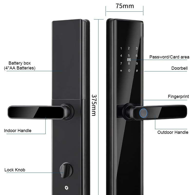QLEUNG S819-2 Încuietoare de uși inteligente cu amprentă, parolă, card, cheie mecanică și acces prin aplicație mobilă