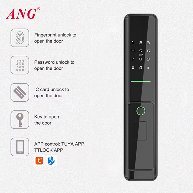 Zăvor inteligent pentru ușă de intrare cu amprentă și parolă, model Q3 (stocare amprente 50; peste 30.000 de deblocări; timp de scanare <1 s; rată de acceptare falsă 0,01%)