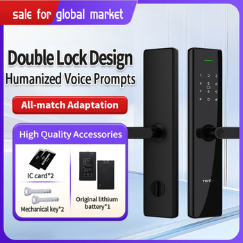 Încuietoare biometrică pentru ușă din lemn, interior – Model T15, 100 amprente stocate, scanare sub 0,5 s, alimentare cu baterie, design impermeabil, opțiuni: amprentă, card, parolă, cheie