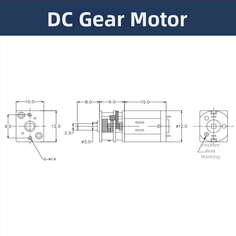 Brusný DC motor s N20 mikro prevodovkou, kovové ozubenie, ROHS certifikovaný, DC napätie pod 36V