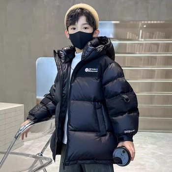Παιδικό χειμερινό παλτό με γέμισμα από συνθετικό βαμβάκι, εξωτερικό υλικό πολυεστέρα και επένδυση πολυεστέρα, κουκούλα, για αγόρια 3–8 ετών, χαλαρό στυλ, Χειμώνας 2025