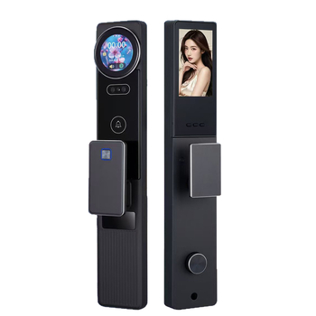 Lacăt inteligent pentru ușă cu AI multilingv, recunoaștere facială și a venelor palmei, acces prin amprentă, control de la distanță, ecran dual HD