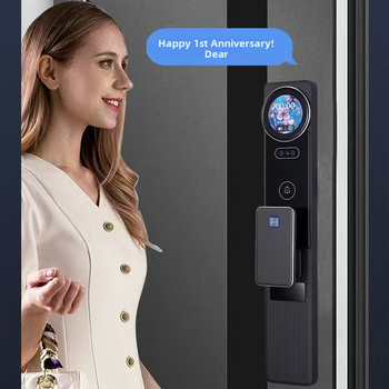 Lacăt inteligent pentru ușă cu AI multilingv, recunoaștere facială și a venelor palmei, acces prin amprentă, control de la distanță, ecran dual HD