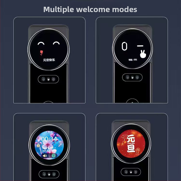 Lacăt inteligent pentru ușă cu AI multilingv, recunoaștere facială și a venelor palmei, acces prin amprentă, control de la distanță, ecran dual HD