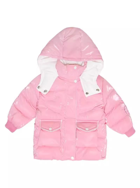 Κοριτσίστικο χειμερινό παλτό με κουκούλα, κορεατικό στυλ, εξωτερικό και επένδυση από 100% Vinylon, μοτίβο με γράμματα