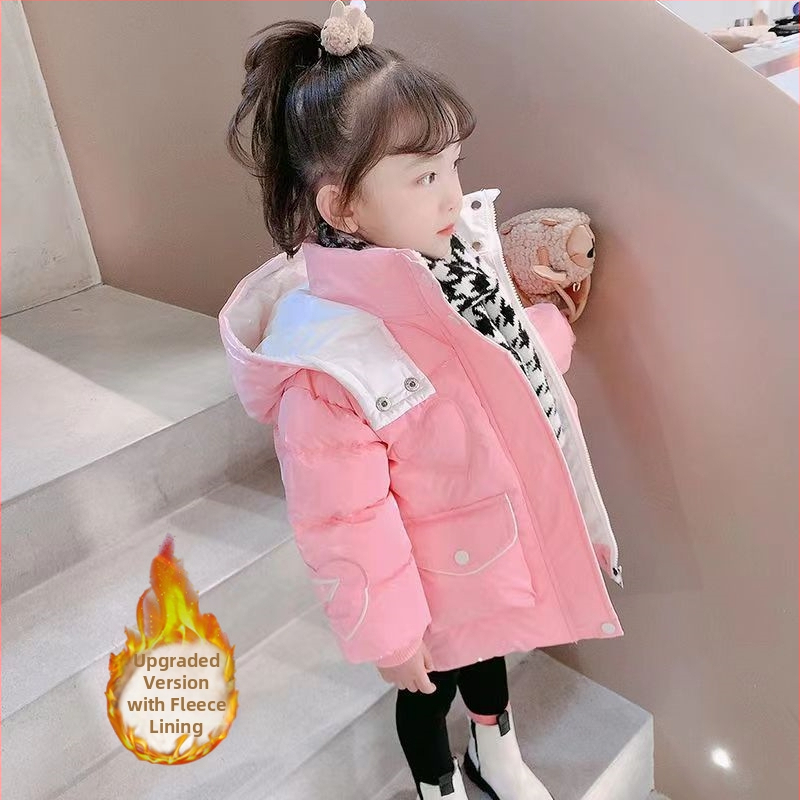 Κοριτσίστικο χειμερινό παλτό με κουκούλα, κορεατικό στυλ, εξωτερικό και επένδυση από 100% Vinylon, μοτίβο με γράμματα