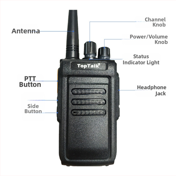TopTalk TK5200 Visokoenergetska ručna radiostanica, 8W, doseg 3–5 km, 16 kanala, 400–470 MHz, Li‑ion baterija 4500 mAh