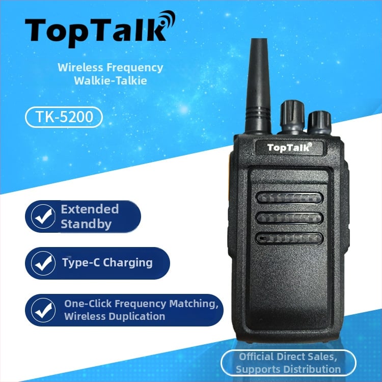 TopTalk TK5200 Visokoenergetska ručna radiostanica, 8W, doseg 3–5 km, 16 kanala, 400–470 MHz, Li‑ion baterija 4500 mAh