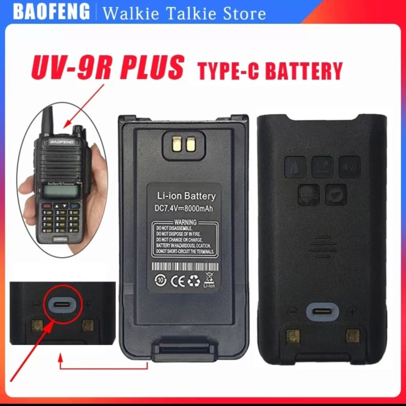 Baofeng baterija za ručnu radiostanicu BL-9, 8000 mAh, Type-C punjenje, Li-ion baterija, Vodootporna