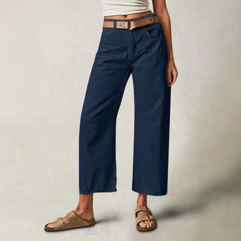 Denim hlače s pravim krojem, srednji pojas, patchwork detalj, mješavina pamuka i poliestera, europski i američki stil