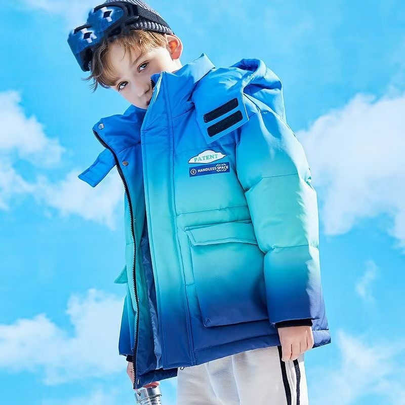 Παιδικό χειμερινό παλτό με πούπουλο-βαμβάκι, κουκούλα, παχύτερο ζεστό επενδυμένο μπουφάν για αγόρια άνω των 8 ετών (ύψος πάνω από 140 cm)