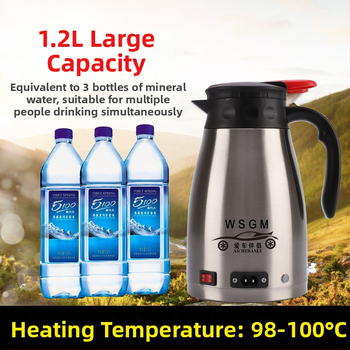 Autóba szerelt elektromos vízforraló, nagy kapacitású, duplafalú 304 rozsdamentes acélból, 12V/24V, hordozható forróvíz-forraló, teához és kávéhoz