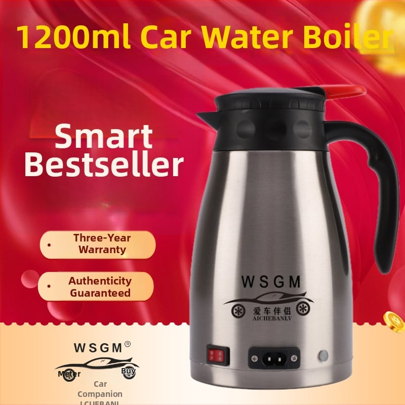 Autóba szerelt elektromos vízforraló, nagy kapacitású, duplafalú 304 rozsdamentes acélból, 12V/24V, hordozható forróvíz-forraló, teához és kávéhoz