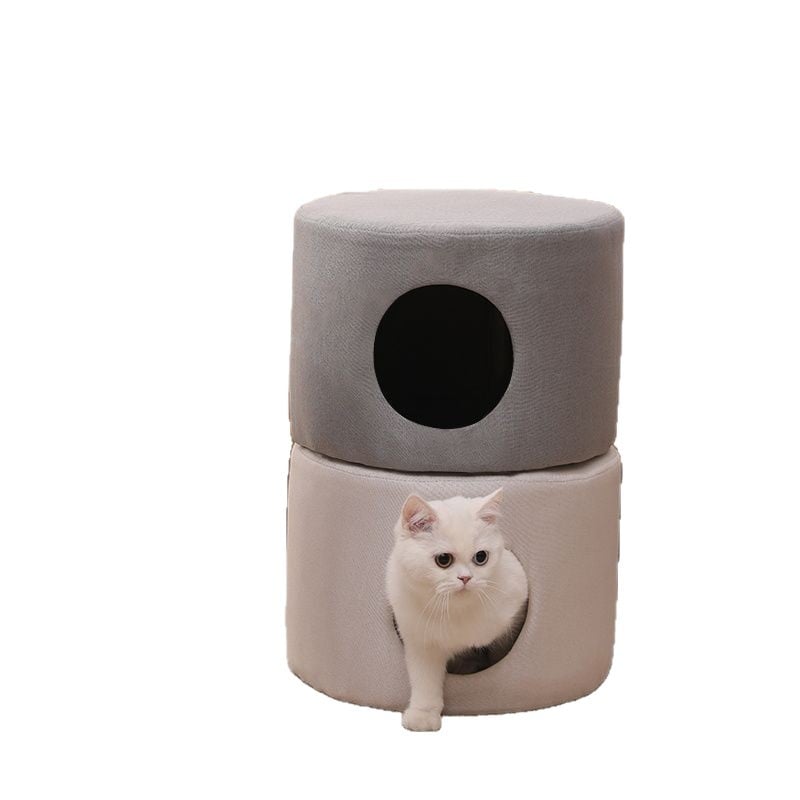 Φωλιά γάτας και κλειστή κατοικία με ενσωματωμένο σκαμνάκι – ξύλινο