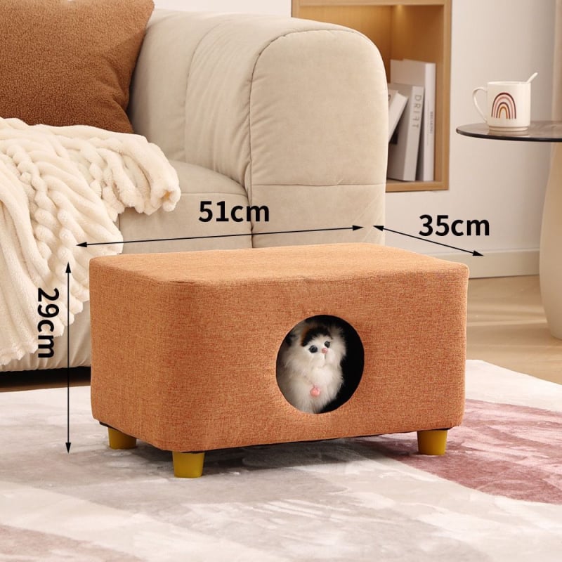 Φωλιά γάτας και κλειστή κατοικία με ενσωματωμένο σκαμνάκι – ξύλινο