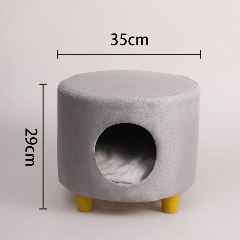 Φωλιά γάτας και κλειστή κατοικία με ενσωματωμένο σκαμνάκι – ξύλινο