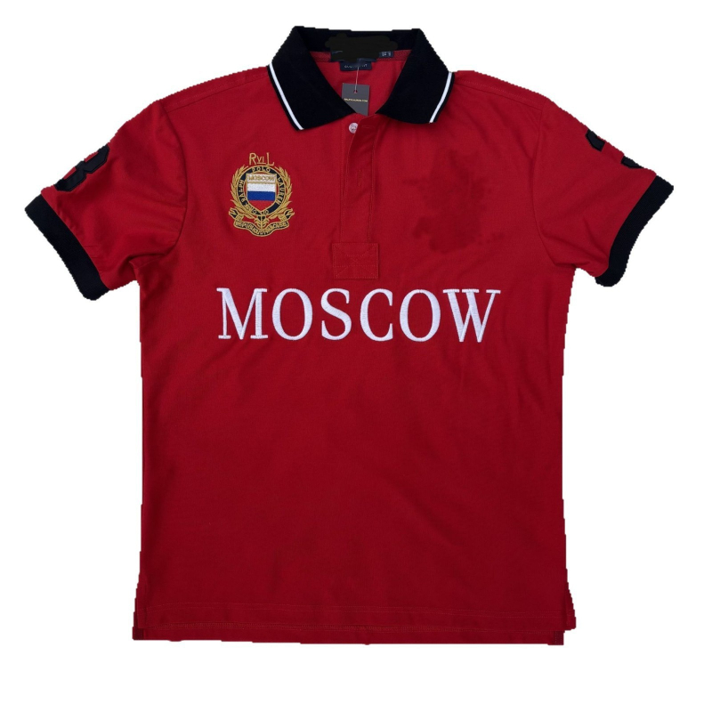 Πόλο πουκάμισο με κέντημα, σειρά Ευρωπαϊκών και Αμερικανικών πόλεων, κοντό μανίκι, φαρδιά γραμμή, καλοκαιρινό καθημερινό στυλ