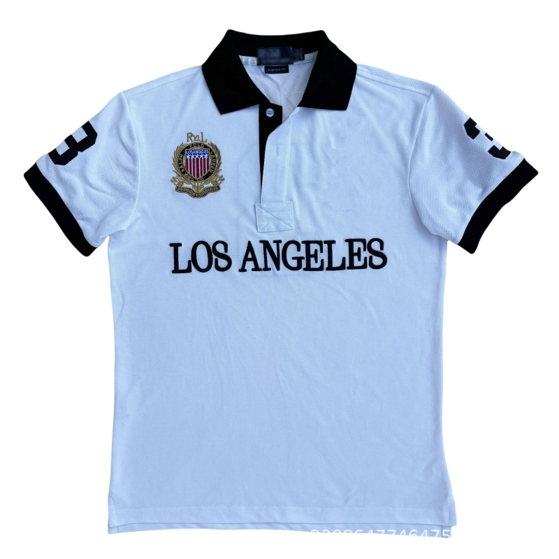 Πόλο πουκάμισο με κέντημα, σειρά Ευρωπαϊκών και Αμερικανικών πόλεων, κοντό μανίκι, φαρδιά γραμμή, καλοκαιρινό καθημερινό στυλ