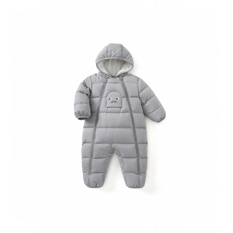 Detský overal s kačím perím – hrubý, s kapucňou, voľný strih, pre deti 1–3 roky