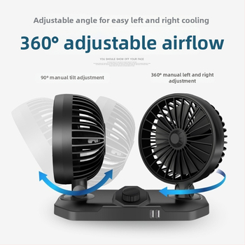 Automobilski ventilator s dvostrukim USB punjenjem, 12V/24V, za kamione, dvostruke rotirajuće glave