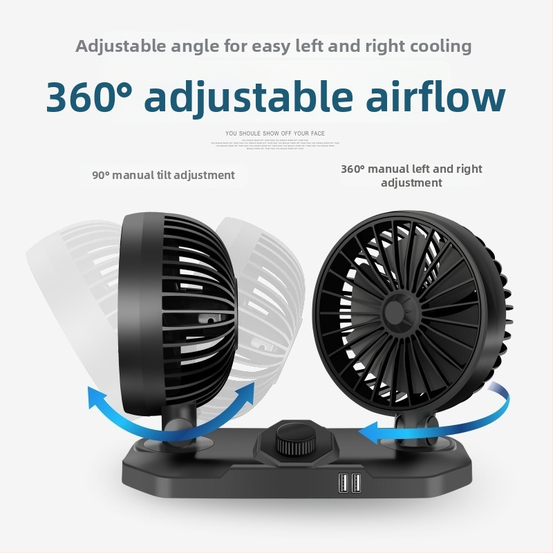 Automobilski ventilator s dvostrukim USB punjenjem, 12V/24V, za kamione, dvostruke rotirajuće glave