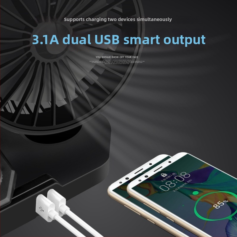 Automobilski ventilator s dvostrukim USB punjenjem, 12V/24V, za kamione, dvostruke rotirajuće glave