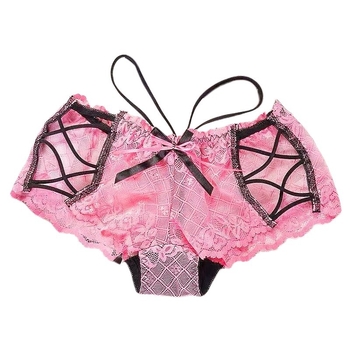 Lenjerie intimă pentru femei, talie medie, dantelă, model floral, țesătură din nailon cu căptușeală din bumbac, respirabil