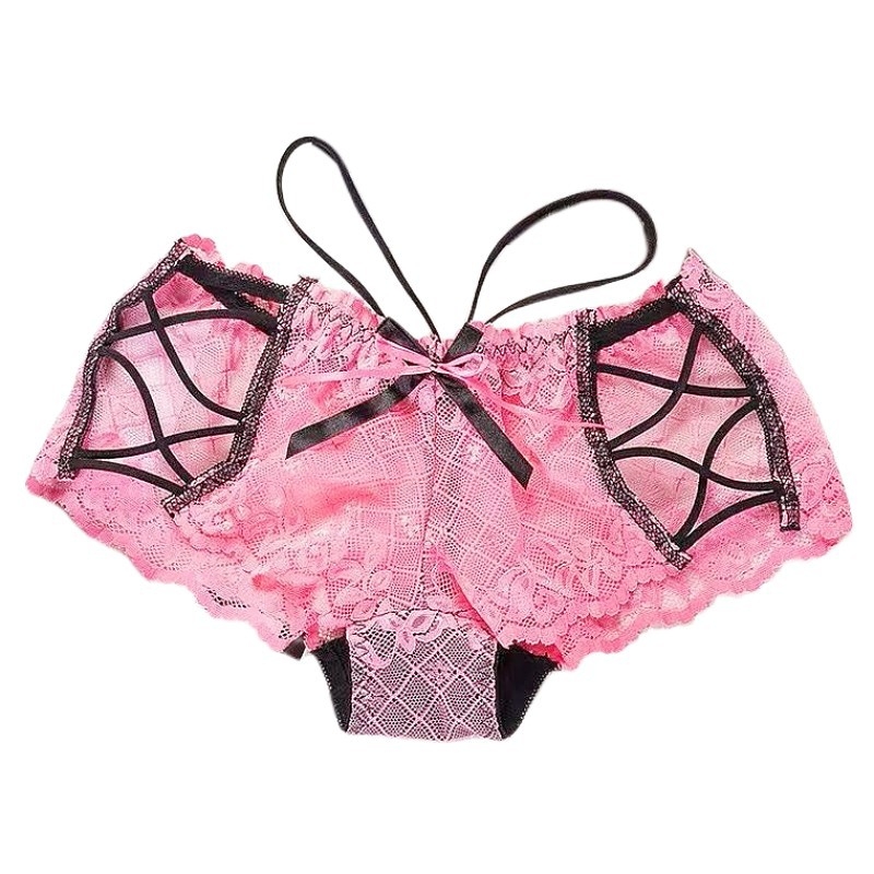 Lenjerie intimă pentru femei, talie medie, dantelă, model floral, țesătură din nailon cu căptușeală din bumbac, respirabil
