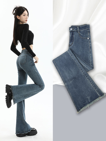 Ženske hlače traperice s mikro-flare krojem, visoki struk, bootcut, denim – 70-80% pamuk, proljeće-jesen 2026