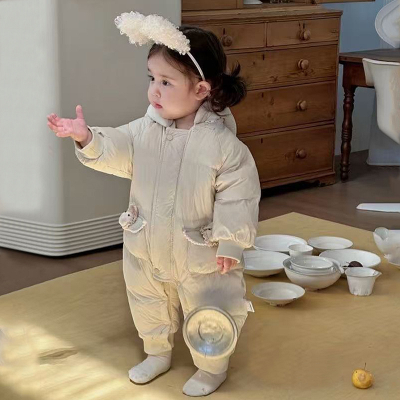 Detský zimný overal s kačacím páperím 95%, unisex, s pevnou kapucňou, pre novorodencov