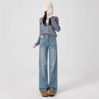 Ženske široke traperice, visok pojas, straight kroj, denim, 80–90% pamuk