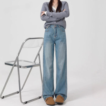 Ženske široke traperice, visok pojas, straight kroj, denim, 80–90% pamuk