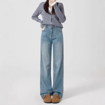Ženske široke traperice, visok pojas, straight kroj, denim, 80–90% pamuk