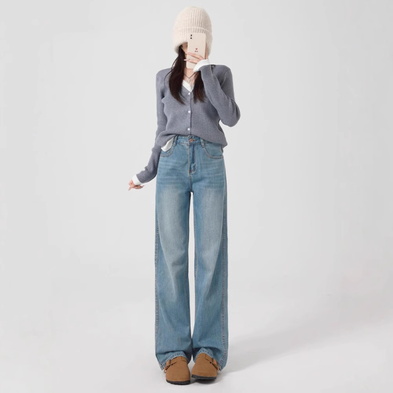 Ženske široke traperice, visok pojas, straight kroj, denim, 80–90% pamuk