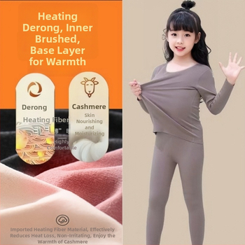 Set termic pentru copii cu velur Derong, catifea dublu fațată, pijamale autoîncălzite, 95% poliester, pentru copii peste 8 ani