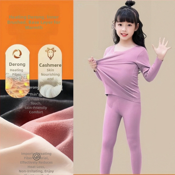 Set termic pentru copii cu velur Derong, catifea dublu fațată, pijamale autoîncălzite, 95% poliester, pentru copii peste 8 ani