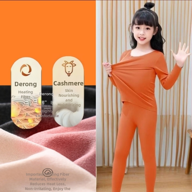 Set termic pentru copii cu velur Derong, catifea dublu fațată, pijamale autoîncălzite, 95% poliester, pentru copii peste 8 ani