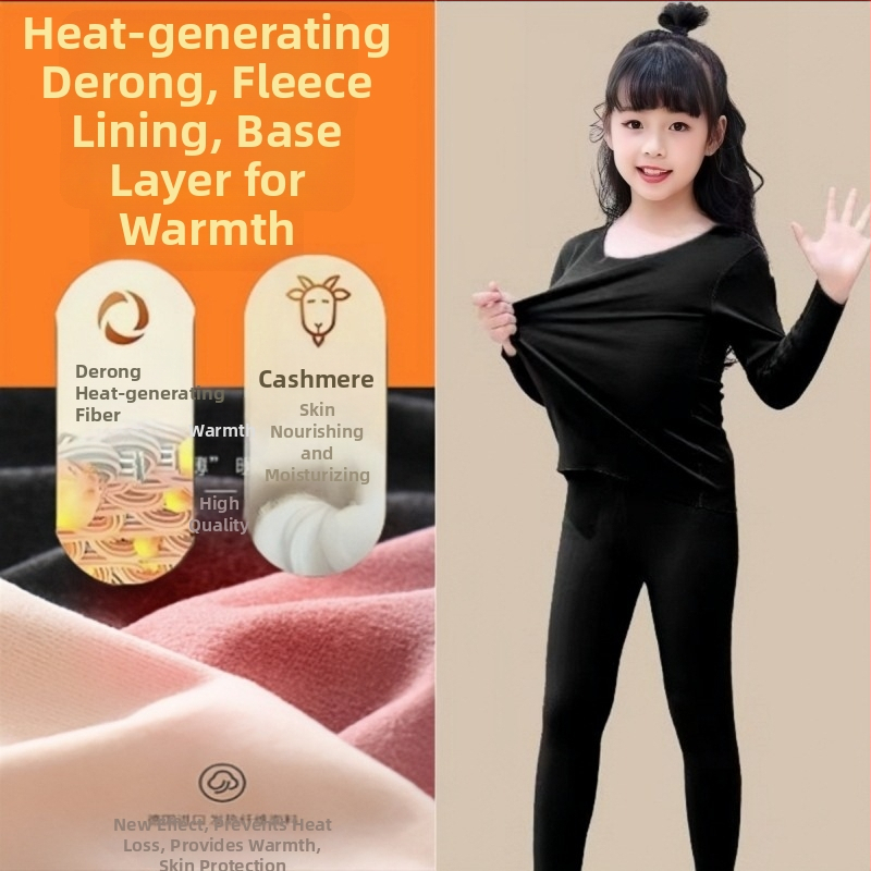 Set termic pentru copii cu velur Derong, catifea dublu fațată, pijamale autoîncălzite, 95% poliester, pentru copii peste 8 ani