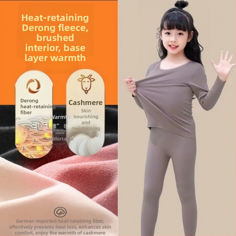 Set termic pentru copii cu velur Derong, catifea dublu fațată, pijamale autoîncălzite, 95% poliester, pentru copii peste 8 ani