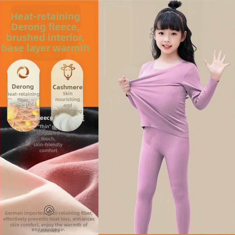 Set termic pentru copii cu velur Derong, catifea dublu fațată, pijamale autoîncălzite, 95% poliester, pentru copii peste 8 ani