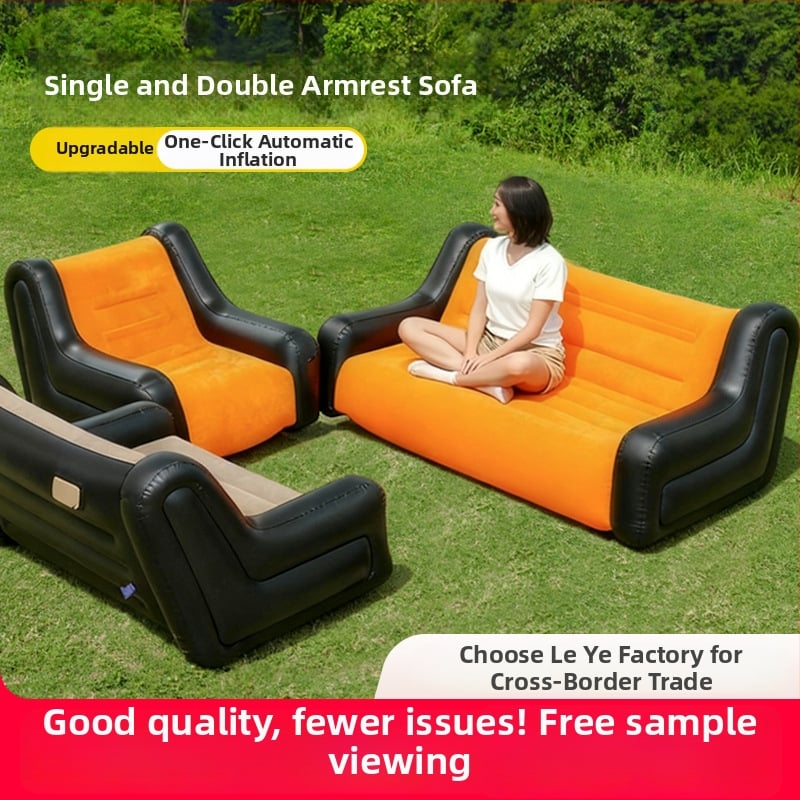 Felfújható kanapé karfákkal – 1–2 személyes kemping felfújható kanapé, PVC flocking, 0,55 mm vastagság, 5 kg tömeg