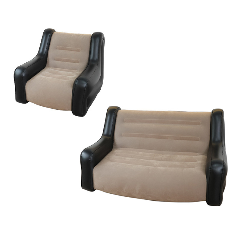 Felfújható kanapé karfákkal – 1–2 személyes kemping felfújható kanapé, PVC flocking, 0,55 mm vastagság, 5 kg tömeg