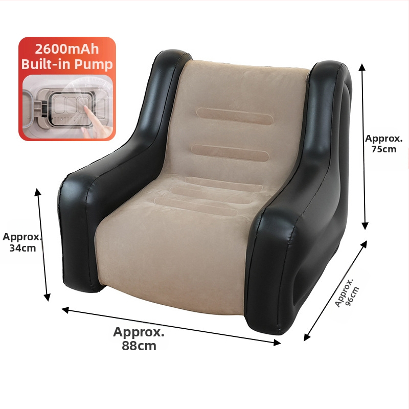 Felfújható kanapé karfákkal – 1–2 személyes kemping felfújható kanapé, PVC flocking, 0,55 mm vastagság, 5 kg tömeg